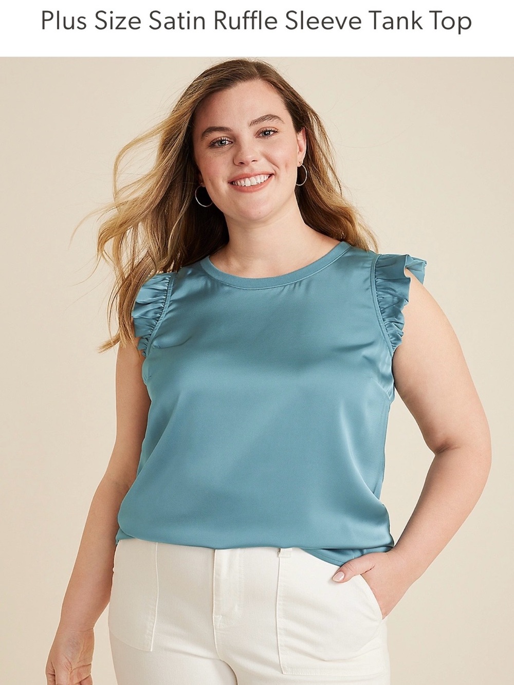 Maurices Teal Satin Ruffle Sleeve Tank 3x